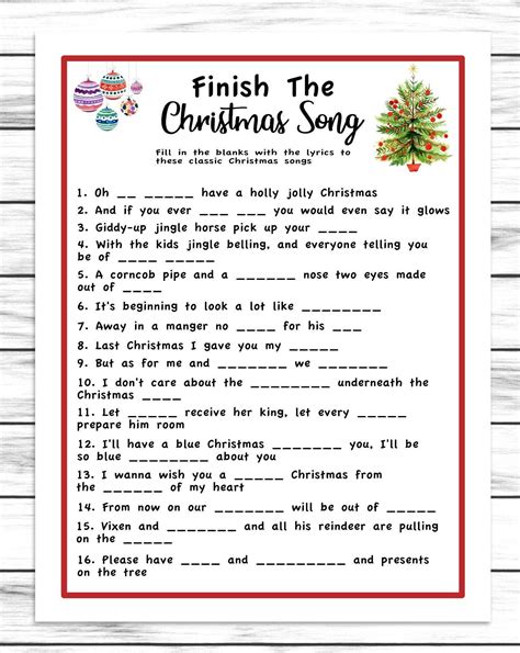 Finish The Christmas Song Lyrics Game Printable